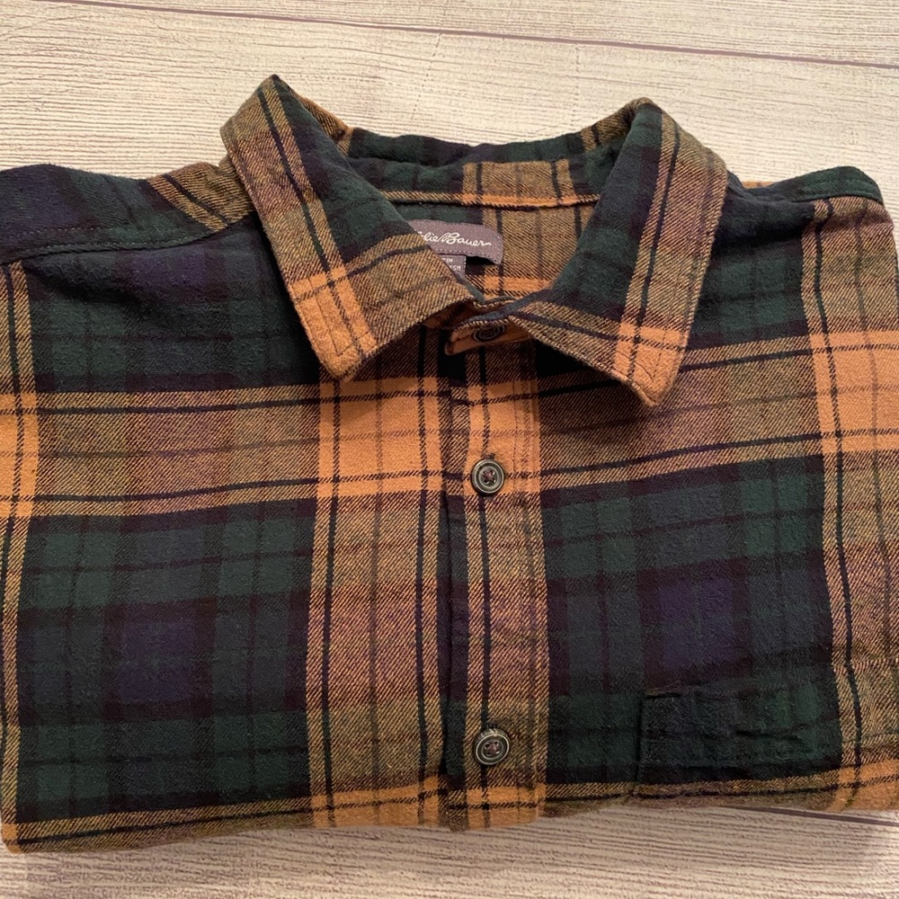 Eddie Bauer Green and Brown Plaid Shirt